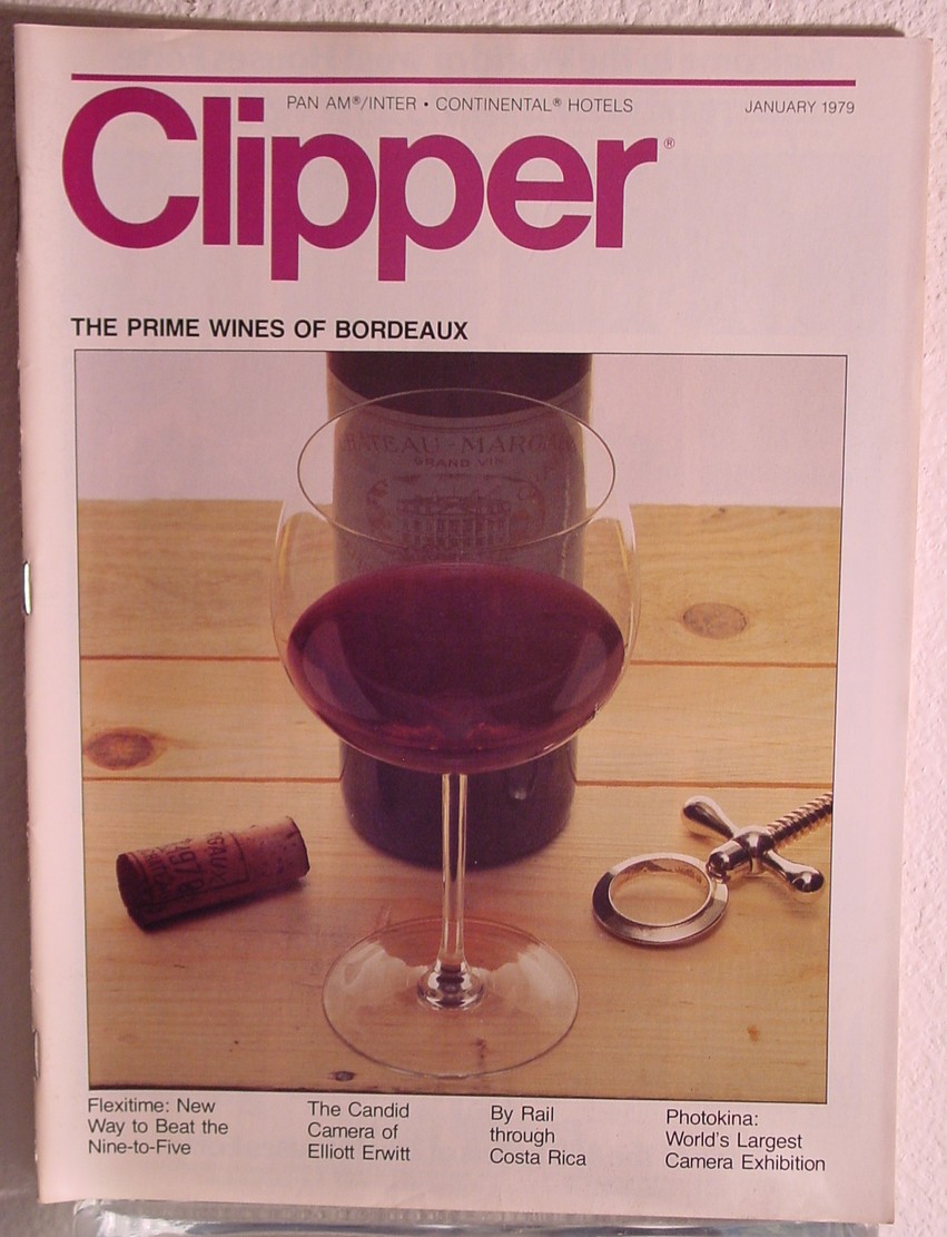 1979 January Clipper in-flight Magazine with a cover story on the wines of Bordeaux.